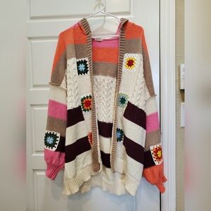 POL‎ Granny Square Cardigan Sweater.